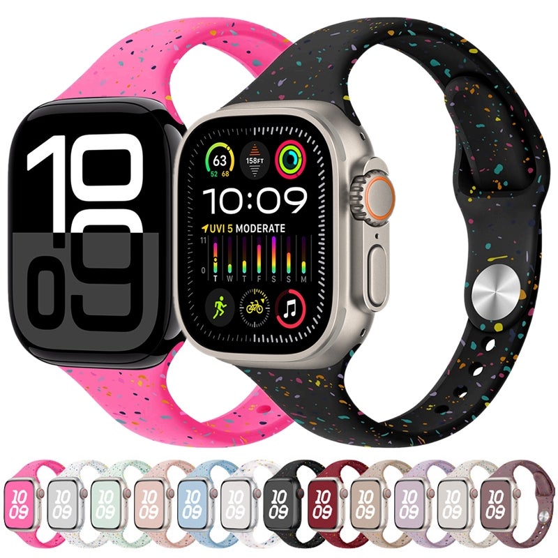 erorex For Apple Watch Series 10 46Mm Slim Style Colorful Dots Silicone Watch Band(Black) - Image 2