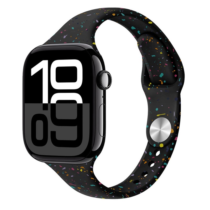 erorex For Apple Watch Series 10 46Mm Slim Style Colorful Dots Silicone Watch Band(Black) - Image 1