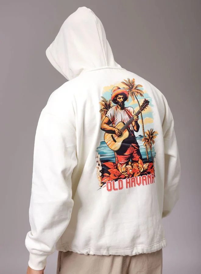 شركة المرآب الهندية Men Oversized Placement Print Overhead Hooded Sweatshirt