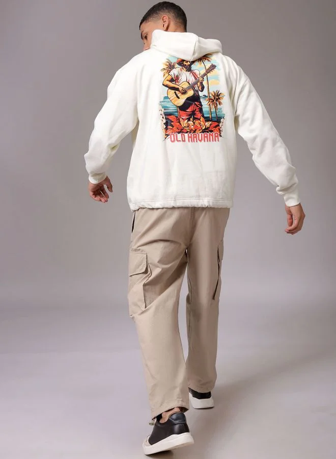 شركة المرآب الهندية Men Oversized Placement Print Overhead Hooded Sweatshirt