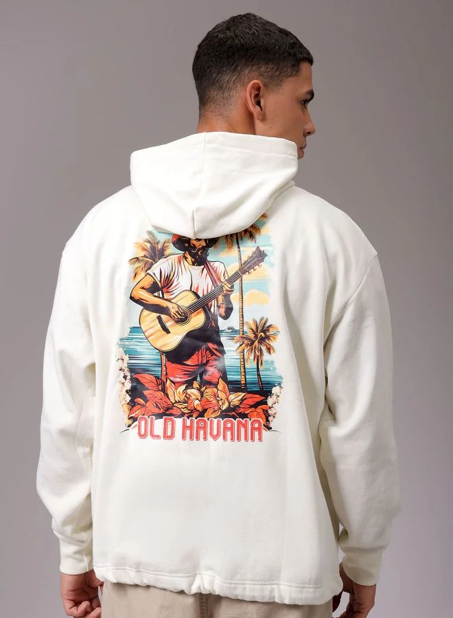 شركة المرآب الهندية Men Oversized Placement Print Overhead Hooded Sweatshirt
