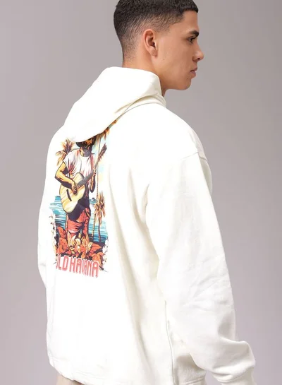 شركة المرآب الهندية Men Oversized Placement Print Overhead Hooded Sweatshirt
