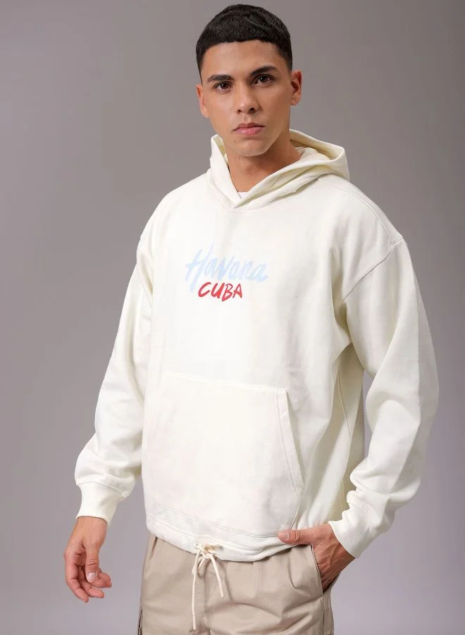شركة المرآب الهندية Men Oversized Placement Print Overhead Hooded Sweatshirt