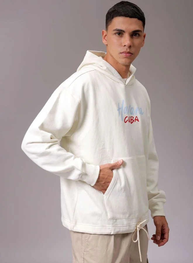 شركة المرآب الهندية Men Oversized Placement Print Overhead Hooded Sweatshirt