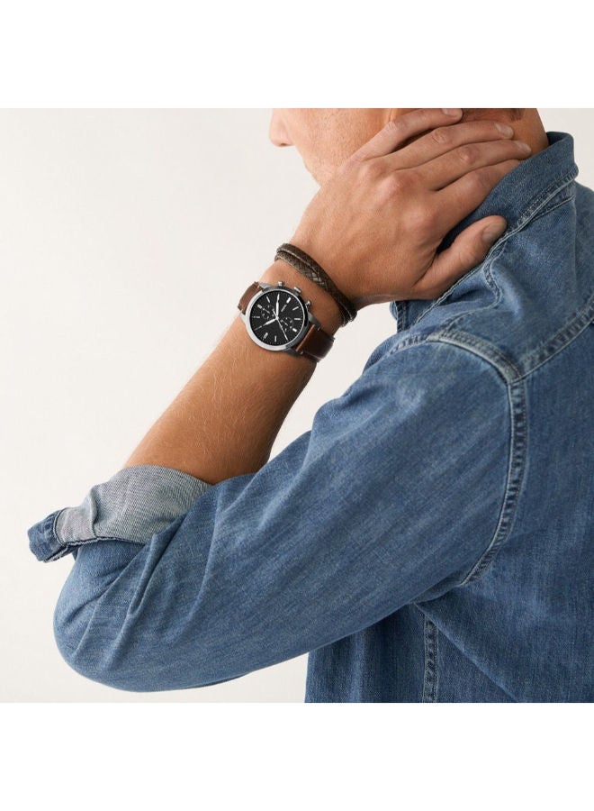 فوسيل Men Leather Chronograph Wrist Watch FS5967SET with Multi-Strwith Bracelet - Image 3