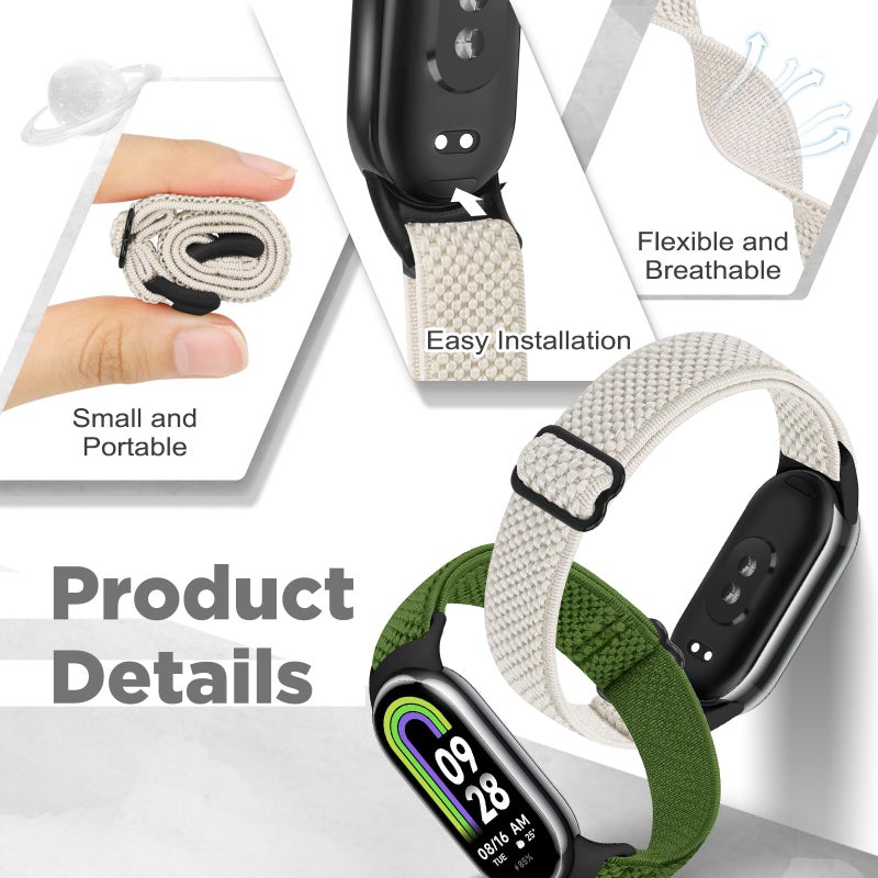 Bcuckood Elastic Bands Compatible with Xiaomi Smart Band 10/9/8 for Women Men, Stretchy Solo Loop Soft Nylon Elastic Strap Replacement Wristband for Xiaomi Mi Band 10/9/8ï¼Œ3 PCS - Image 3