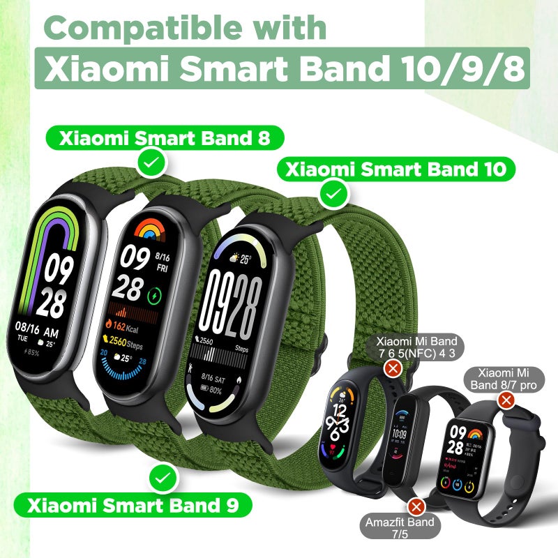 Bcuckood Elastic Bands Compatible with Xiaomi Smart Band 10/9/8 for Women Men, Stretchy Solo Loop Soft Nylon Elastic Strap Replacement Wristband for Xiaomi Mi Band 10/9/8ï¼Œ3 PCS - Image 2