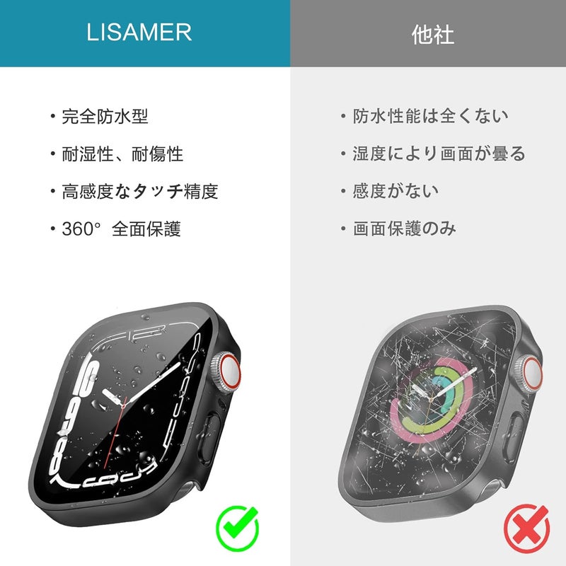 LISAMER Compatible Apple Watch Case Series 8/SE/7/6/5/4 45mm Case for Apple Watch Waterproof One-Piece New Design 3D Right Angle Edge Ultra Thin PC+Glass Material High Transmittance Compatible Apple Watch Cover Full Protection Easy Installation Heavy Duty Shock Resistant Black - Image 5