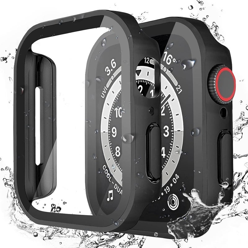 LISAMER Compatible Apple Watch Case Series 8/SE/7/6/5/4 45mm Case for Apple Watch Waterproof One-Piece New Design 3D Right Angle Edge Ultra Thin PC+Glass Material High Transmittance Compatible Apple Watch Cover Full Protection Easy Installation Heavy Duty Shock Resistant Black - Image 1