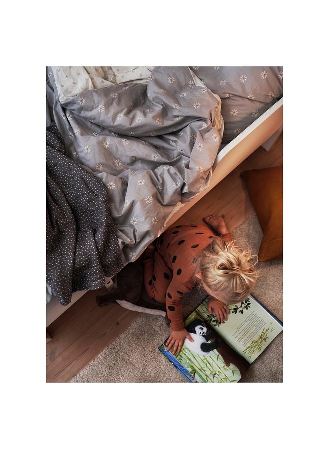 زبون غطاء لحاف وغطاء وسادة، بنمط زهور، رمادي/أبيض، 150×200/50×80 سم - Image 5