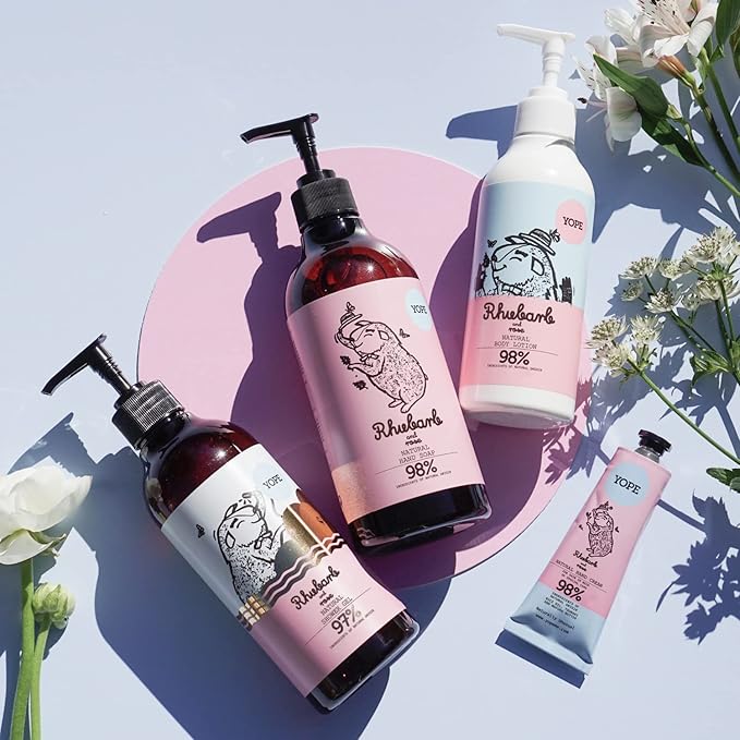 YYOPE Natural Hand Wash Rhubarb Extract Minerals Neutral pH Moisturising Soothing Rhubarb and Rose 500 ml