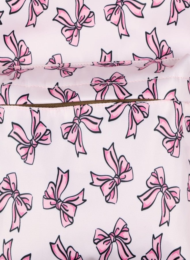 حقيبة ظهر أنيقة مزينة بفيونكات وردية، مزودة بشريط، وقاعدة من الجلد الصناعي، وجيب داخلي للكمبيوتر المحمول، وحقيبة سفر للبنات مقاس 16 بوصة للكتب المدرسية - Image 3