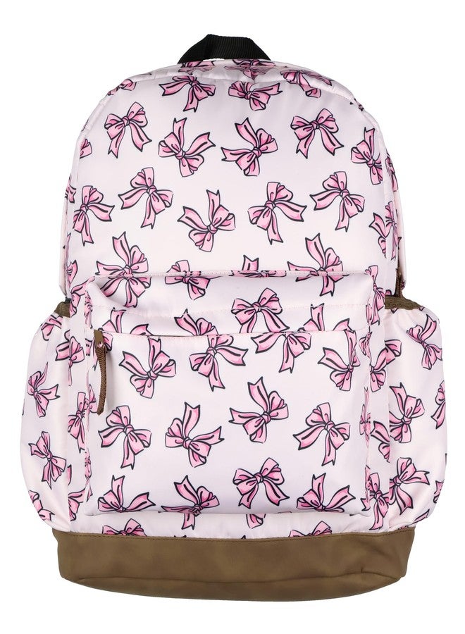 حقيبة ظهر أنيقة مزينة بفيونكات وردية، مزودة بشريط، وقاعدة من الجلد الصناعي، وجيب داخلي للكمبيوتر المحمول، وحقيبة سفر للبنات مقاس 16 بوصة للكتب المدرسية - Image 2
