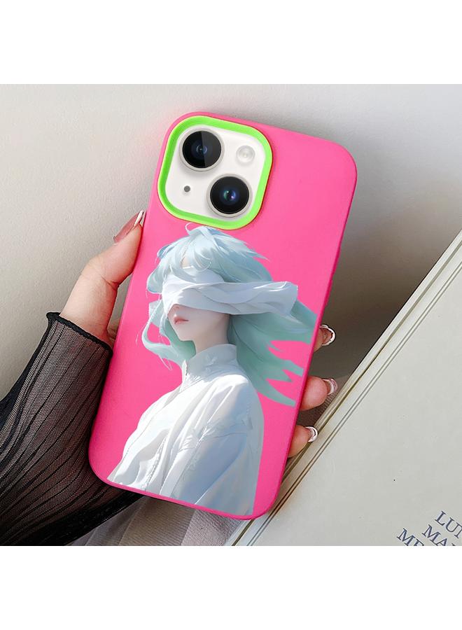 اس-توب جراب لهاتف iPhone 15 Blindfold Girl PC هجين من مادة TPU - Image 1