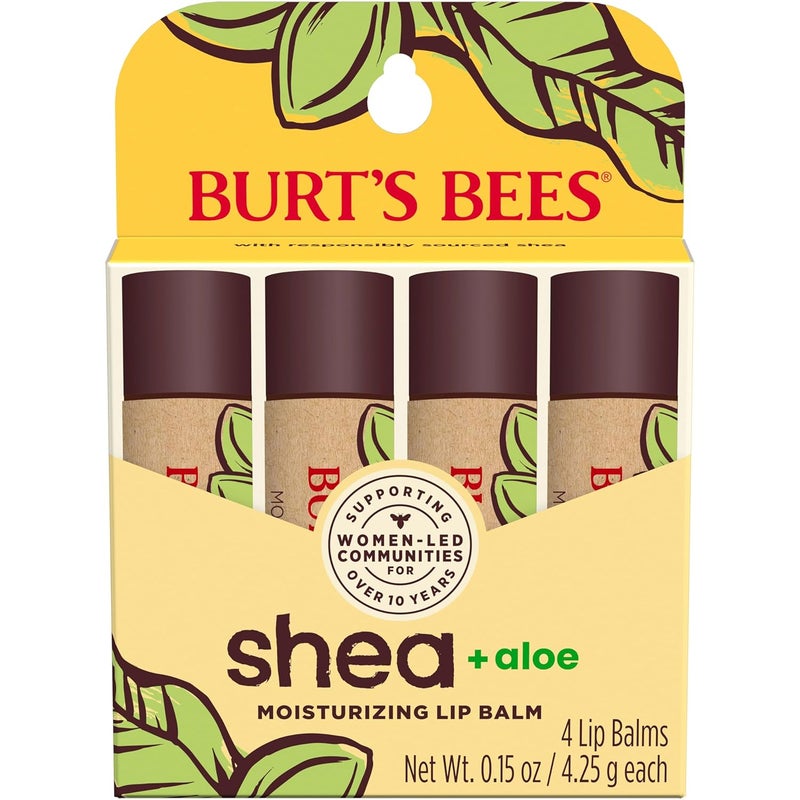 Burts Bees Shea and Aloe Moisturizing Lip Balm Lip Moisturizer With Responsibly Sourced Beeswax TintFree Natural Origin Conditioning Lip Treatment 4 Tubes 015 oz