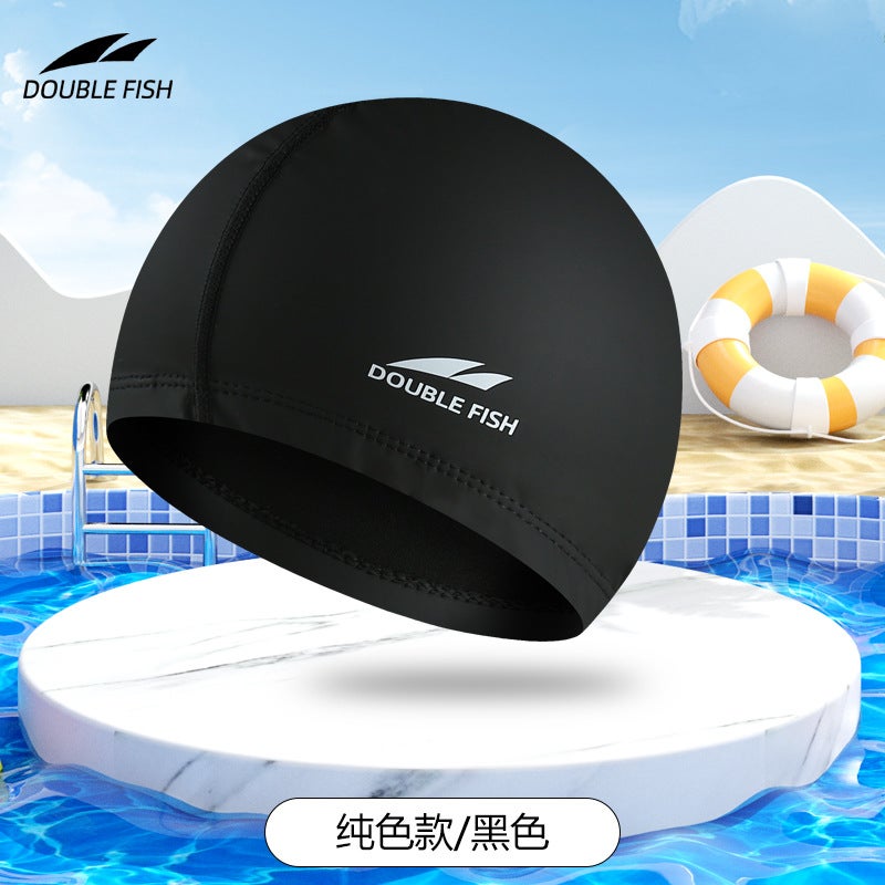 Generic Comfortable Professional Large Swim Cap Pure black [waterproof coating]]