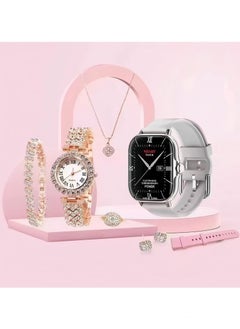 7 in 1 Ultra Watch Series 9 Smart Watch for Women and Golden Mechanical Watch with Silicon Band and 1 Golden Bracelet and 1 Pendant and 1 pair of Stud Earrings and ring