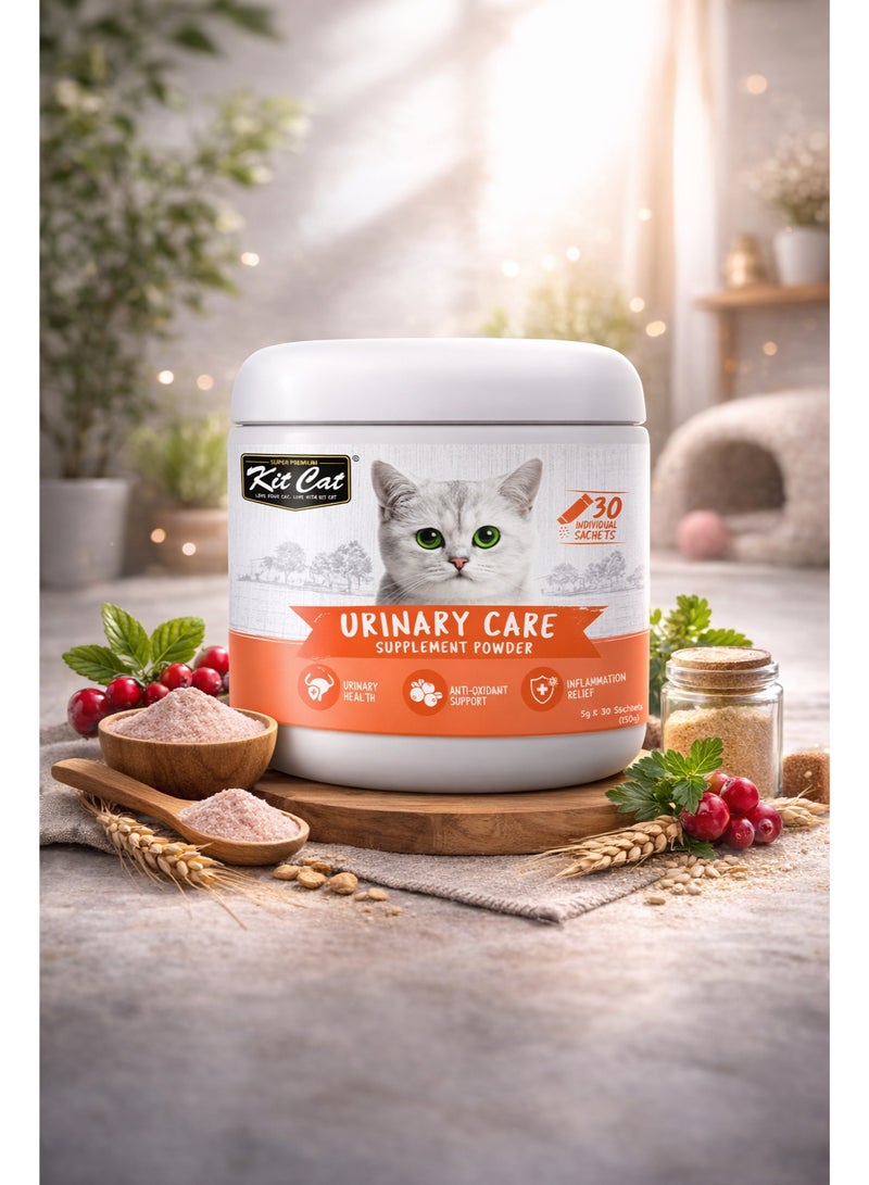 بودرة مكمل غذائي للعناية بالجهاز البولي للقطط تركيبة احترافية لدعم صحة المثانة وتوفير مضادات الأكسدة وتخفيف الالتهابات تحتوي على 30 مغلفاً سهل الاستخدام.
