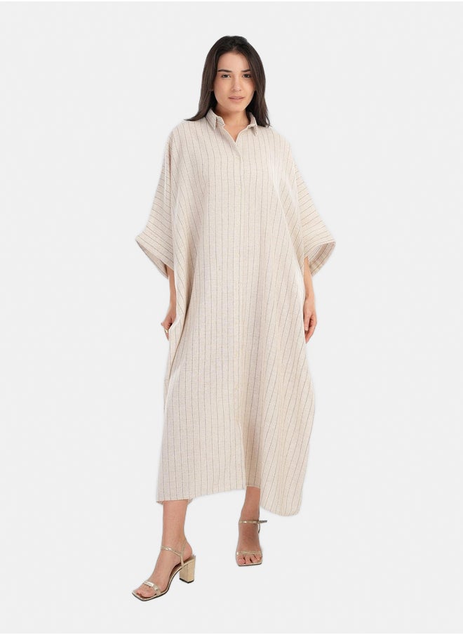 Clue Beige Striped Shirt Dress  - Image 1