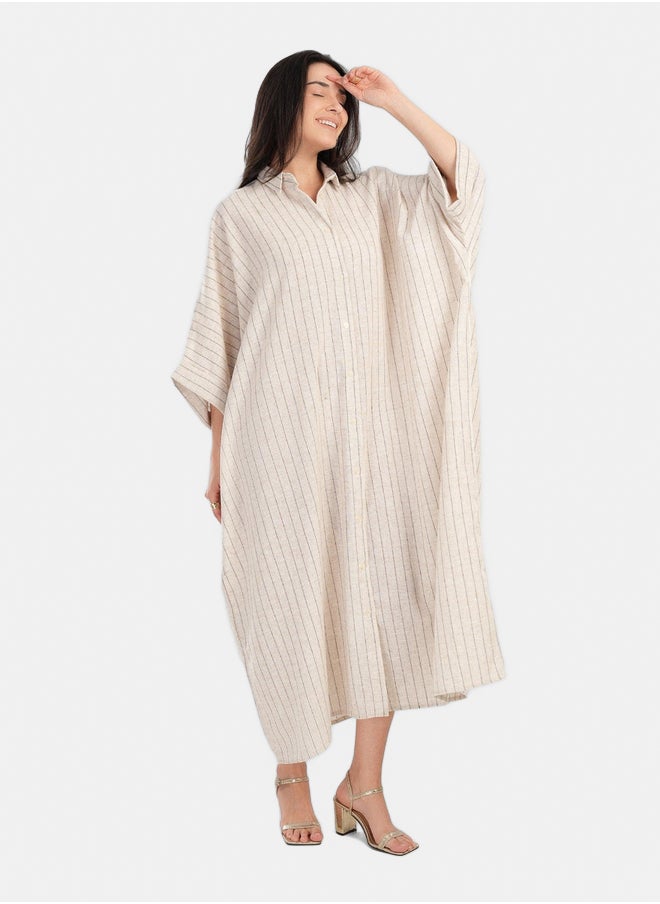 Clue Beige Striped Shirt Dress  - Image 2
