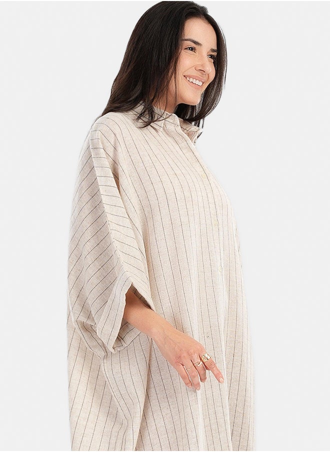 Clue Beige Striped Shirt Dress  - Image 4