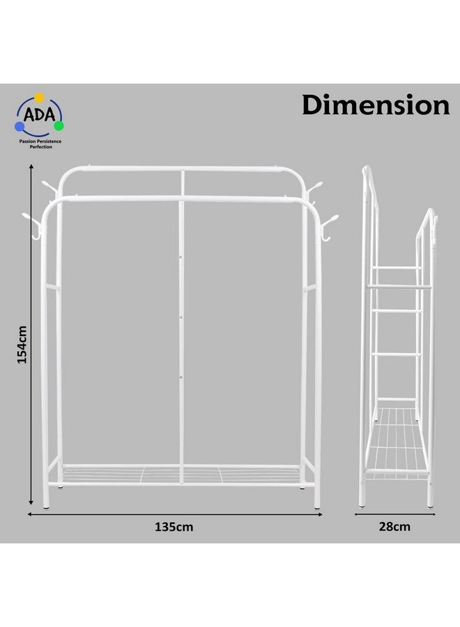 ADA® Premium Heavy Duty Clothes Rack for Hanging Clothes, Portable Garment Rack, Coat Stand Freestanding Metal Clothing Rack Wardrobe Closet with Storage Shelves for Bedroom - White - 135 x 28 x 154cm - Image 4