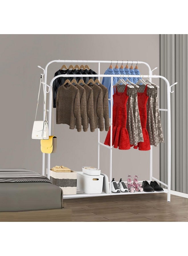 ADA® Premium Heavy Duty Clothes Rack for Hanging Clothes, Portable Garment Rack, Coat Stand Freestanding Metal Clothing Rack Wardrobe Closet with Storage Shelves for Bedroom - White - 135 x 28 x 154cm - Image 1