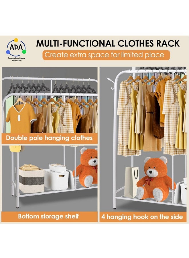 ADA® Premium Heavy Duty Clothes Rack for Hanging Clothes, Portable Garment Rack, Coat Stand Freestanding Metal Clothing Rack Wardrobe Closet with Storage Shelves for Bedroom - White - 135 x 28 x 154cm - Image 3