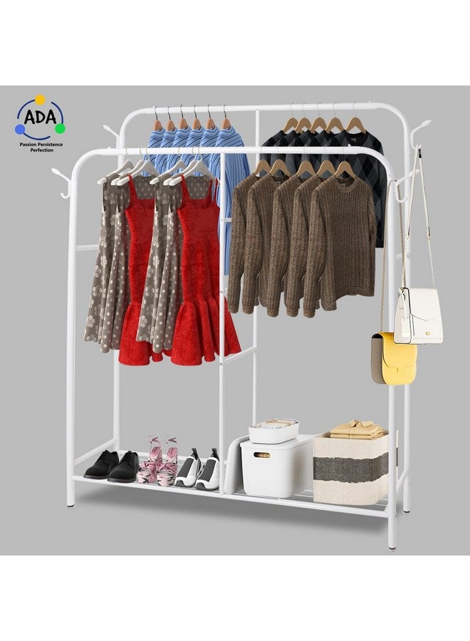 ADA® Premium Heavy Duty Clothes Rack for Hanging Clothes, Portable Garment Rack, Coat Stand Freestanding Metal Clothing Rack Wardrobe Closet with Storage Shelves for Bedroom - White - 135 x 28 x 154cm - Image 2