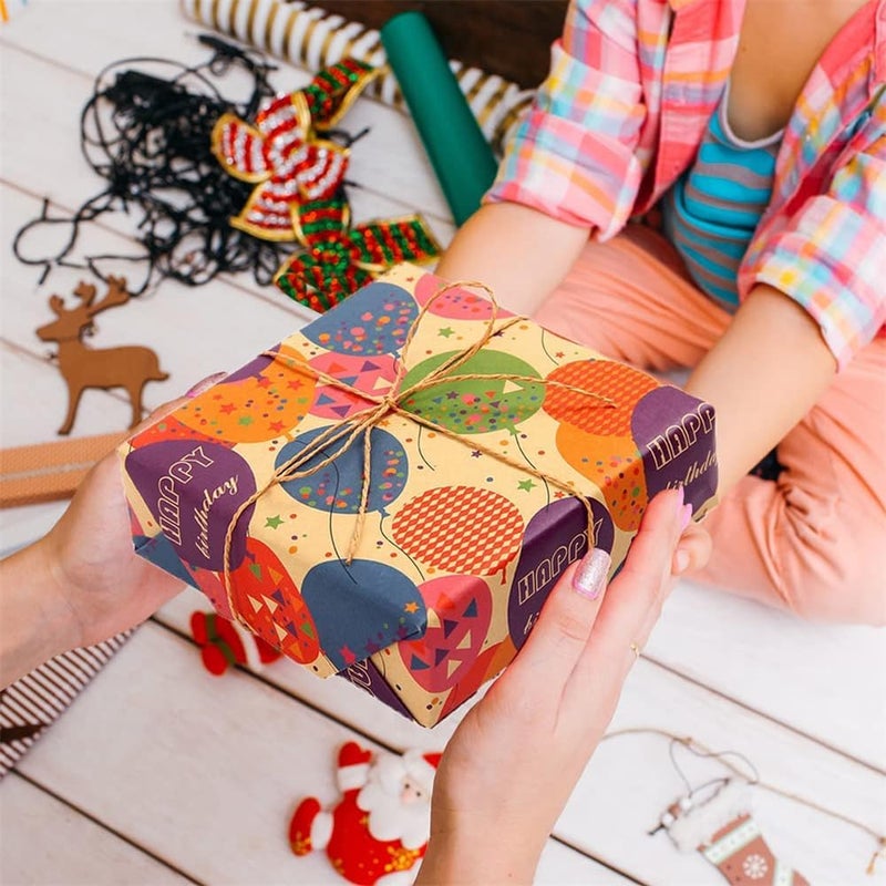 طقم ورق تغليف هدايا، ورق كرافت مع خيط جوت وشريط، رائع للهدايا في أعياد الميلاد، الحفلات، وحفلات الزفاف (70x50 سم) - Image 5