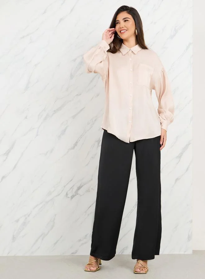 Styli Oversized Shiny Button Down Shirt