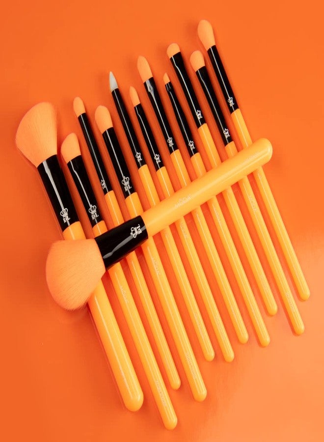 MODA Neon Makeup Brush Set - 12pc Face & Eye Brush Kit with Soft Vegan Filaments - Blending, Contouring, Highlighting - Cruelty-Free, Bold Neon Design - Image 4