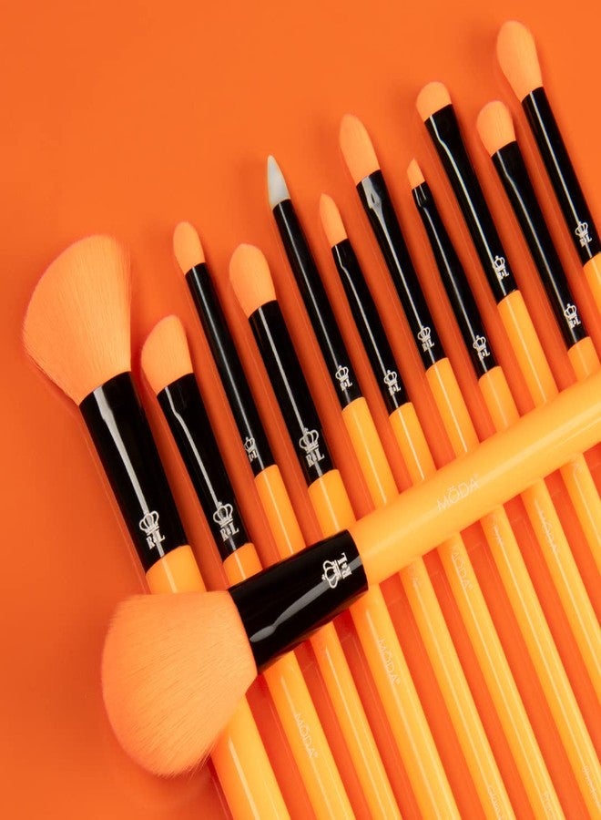 MODA Neon Makeup Brush Set - 12pc Face & Eye Brush Kit with Soft Vegan Filaments - Blending, Contouring, Highlighting - Cruelty-Free, Bold Neon Design - Image 3