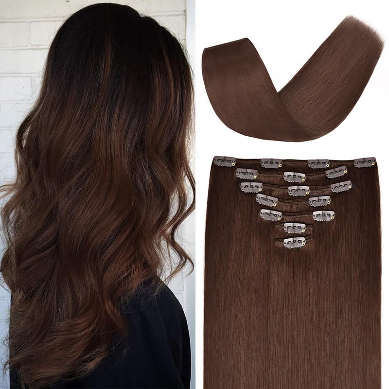 14 inches Clip in hair Extensions Remy Human Hair  70g 7pcs 16 Clips Straight Thick 100 Real Human Hair Extensions for Women Medium Brown 4 Color