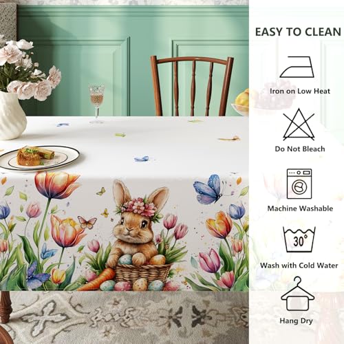 Esmorah Easter Tablecloth Rectangle 60x84 Inch, Spring Blooming Floral Eggs Watercolor Rectangle Table Cloth, Polyester and Washable Table Cover for Party Picnic Dinner Decor - Image 4