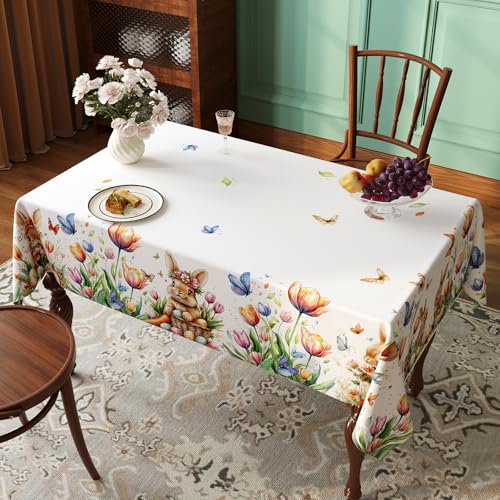 Esmorah Easter Tablecloth Rectangle 60x84 Inch, Spring Blooming Floral Eggs Watercolor Rectangle Table Cloth, Polyester and Washable Table Cover for Party Picnic Dinner Decor - Image 2