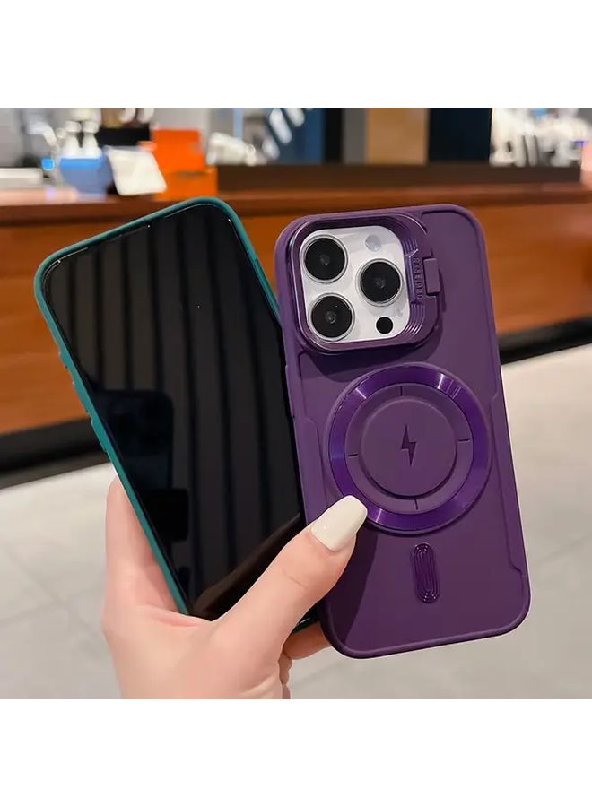 Navy Blue Magnetic Stand Phone Case For iPhone 14 Pro With Glass Lens Protection - Image 3