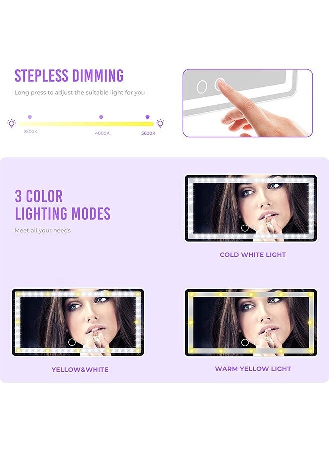 PADOM - Padom Car Visor Vanity Mirror Rechargeable with 3 Light Modes & 60 LEDs,Mirror for Truck SUV Rear View Dimmable Touch Screen,Car As A Gifts - Image 1