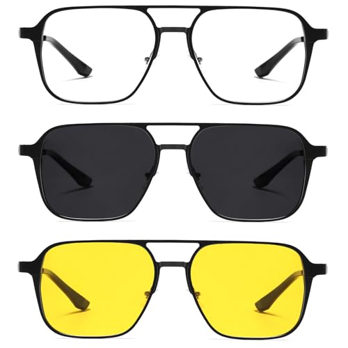 TEAPLMTT Magnetic Clip On Polarized Sunglasses for Men Duble Brige Square Night Driving Al-Mg Eyeglasses(Black) - Image 2