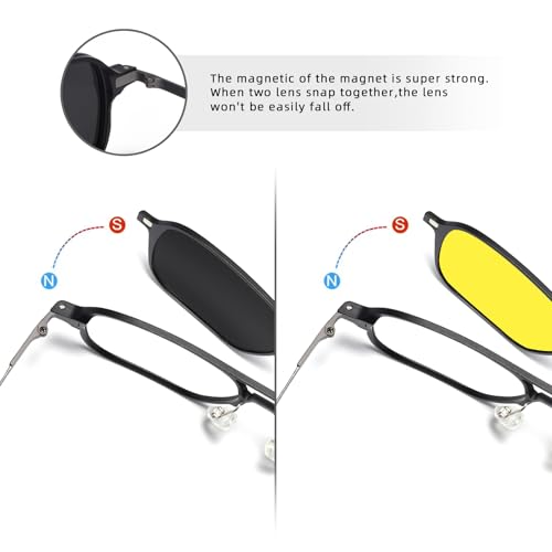 TEAPLMTT Magnetic Clip On Polarized Sunglasses for Men Duble Brige Square Night Driving Al-Mg Eyeglasses(Black) - Image 5