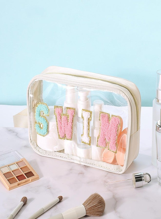 Kacctyen Letter Clear Makeup Bags Swim Pouch Cute Preppy Patch Clear Travel Bag with Zipper Small Chenille Nylon Cosmetics Waterproof Sandproof Bags Toiletry Storage Snack Sunscreen Pouch for Women - Image 4