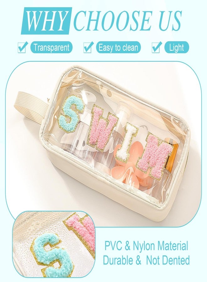 Kacctyen Letter Clear Makeup Bags Swim Pouch Cute Preppy Patch Clear Travel Bag with Zipper Small Chenille Nylon Cosmetics Waterproof Sandproof Bags Toiletry Storage Snack Sunscreen Pouch for Women - Image 3
