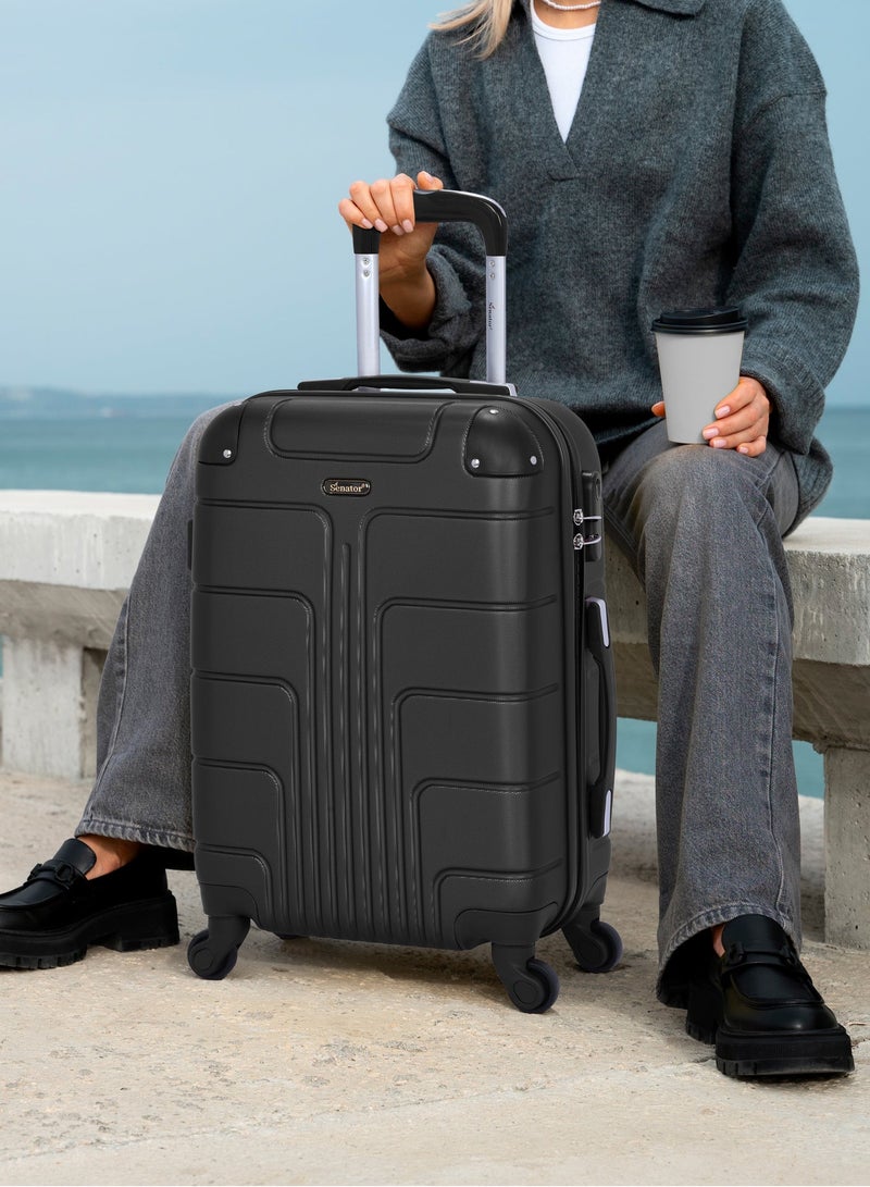 SENATOR Hard Case Travel Bag Cabin Luggage Trolley ABS Lightweight Suitcase with 4 Spinner Wheels A1012, Black - Image 2