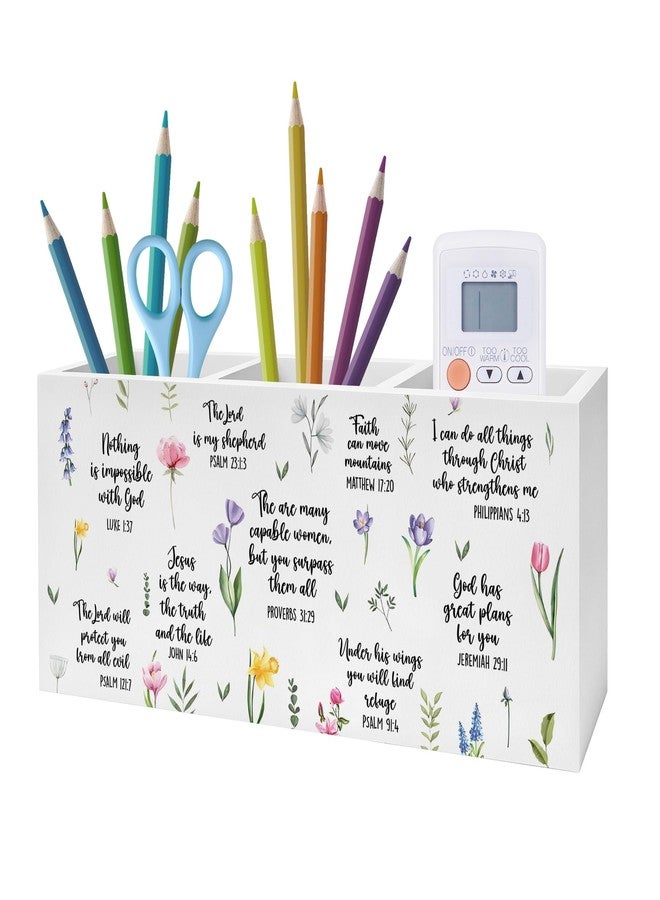Exqcom Inspirational Floral Bible Verses Pen Pencil Holder, Christian Office Desk Decor, Religious Scripture Pencil Pen Holder Organizer for Home Office, Desk Accessories for Women - Image 1