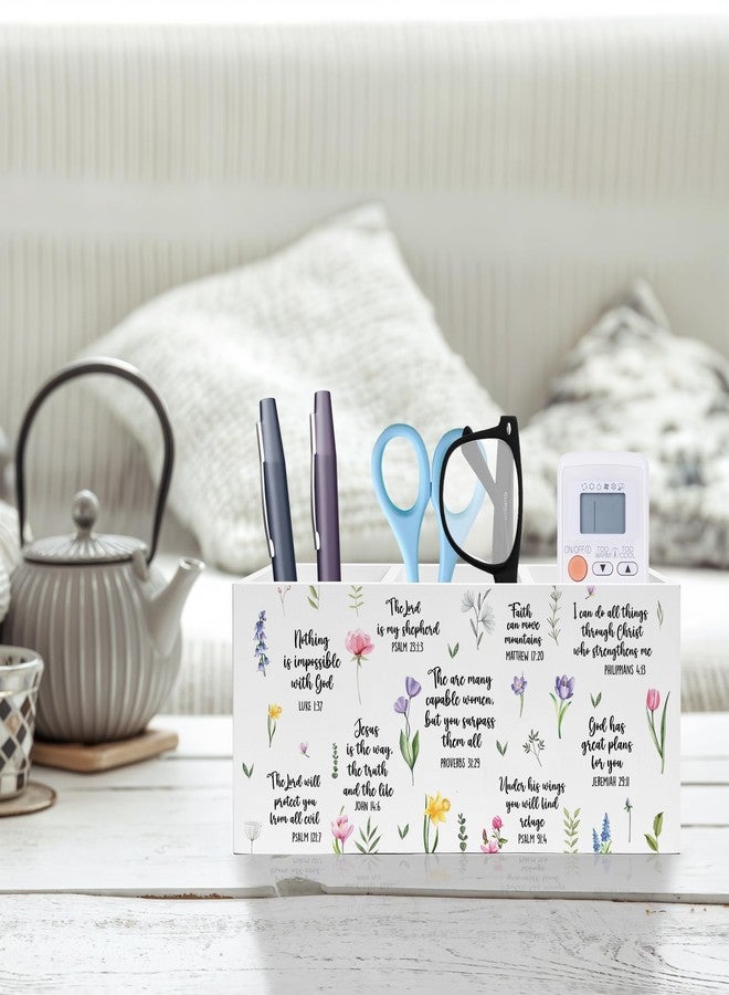 Exqcom Inspirational Floral Bible Verses Pen Pencil Holder, Christian Office Desk Decor, Religious Scripture Pencil Pen Holder Organizer for Home Office, Desk Accessories for Women - Image 2