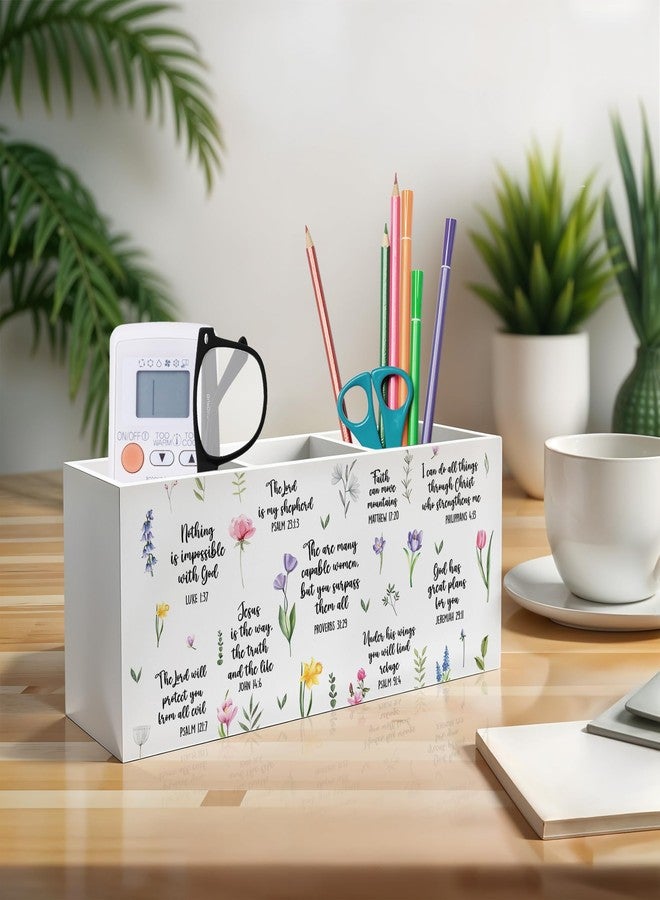 Exqcom Inspirational Floral Bible Verses Pen Pencil Holder, Christian Office Desk Decor, Religious Scripture Pencil Pen Holder Organizer for Home Office, Desk Accessories for Women - Image 3