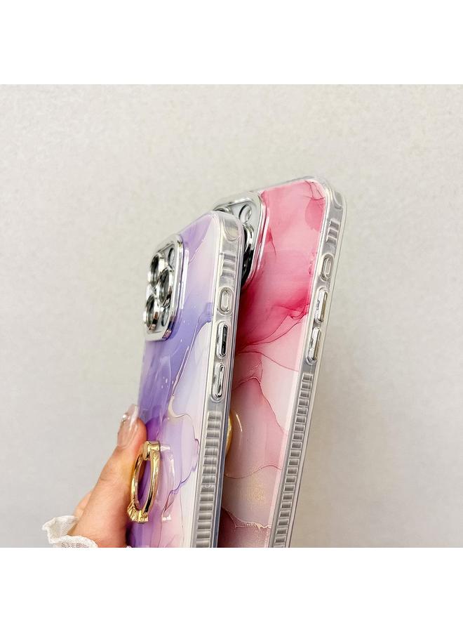 S-TOP Case For iPhone 16 Electroplated Marble Texture Ring Holder Phone Case - Image 5