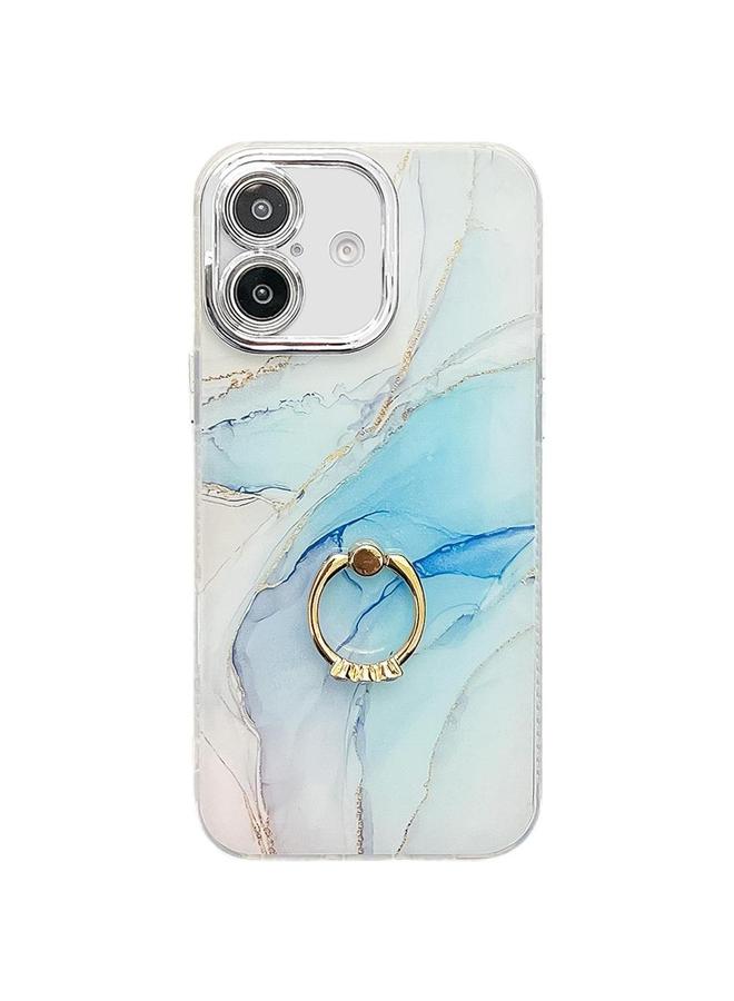 S-TOP Case For iPhone 16 Electroplated Marble Texture Ring Holder Phone Case - Image 1