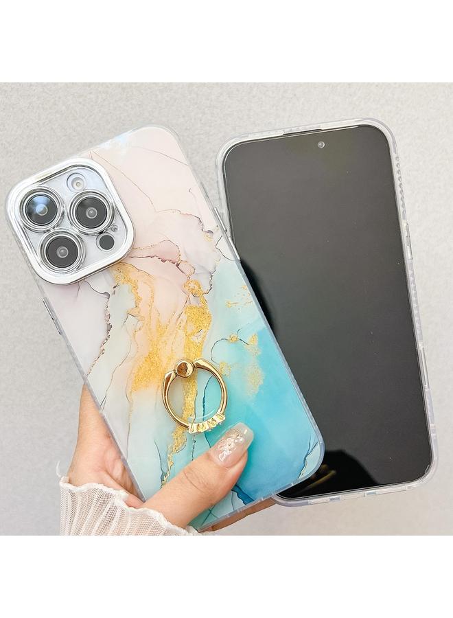 S-TOP Case For iPhone 16 Electroplated Marble Texture Ring Holder Phone Case - Image 4