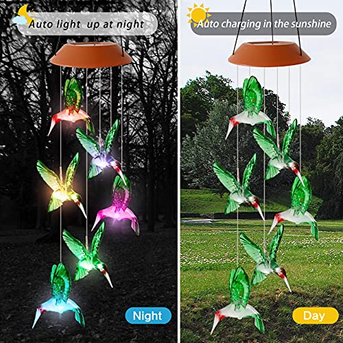 HiSolar Hummingbird Solar Wind Chimes Color Changing Outdoor LED Solar Chimes Light Birthday Gifts for Women Garden Gifts for Mom Grandma Mothers Day Memorial Wind Chimes Outdoor Decor - Image 3